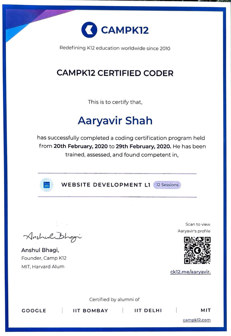CAMPK12 CERTIFIED CODER 2020 Level 3