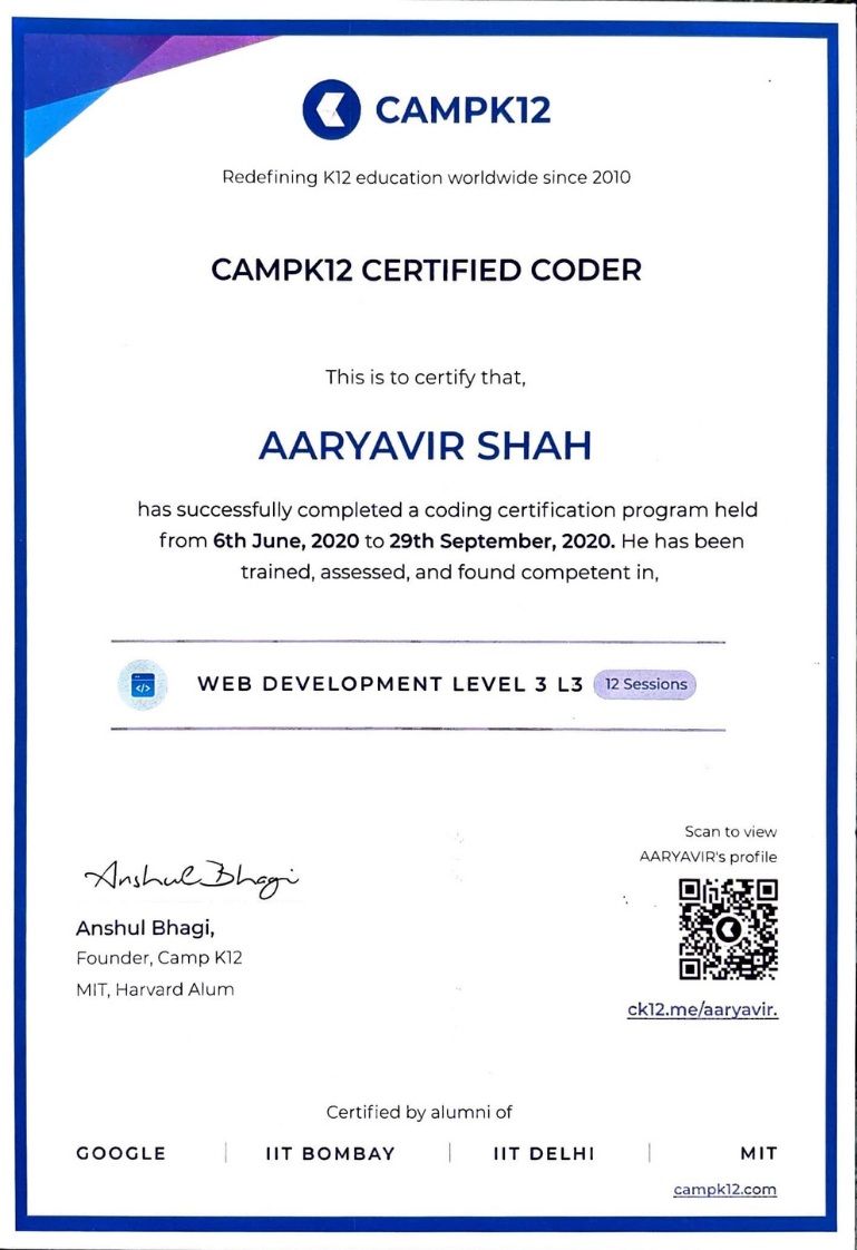 CAMPK12 CERTIFIED CODER 2020 Level 3